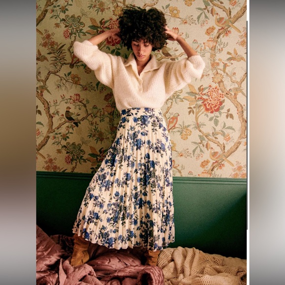 Sezane Blue Floral Midi Skirt Size EU 44 - Picture 2 of 10